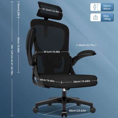 Ергономічне офісне крісло Storeo Imp модель I, до 150 кг, сітка, чорний