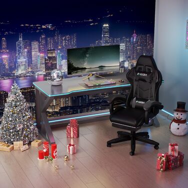 Ігрове крісло bigzzia з підставкою для ніг - Ергономічне ігрове крісло з поперековою подушкою підголівником, регульоване за висотою комп&39ютерне крісло для дорослих, дівчаток та хлопчиків (чорне) Чорний колір з підставкою для ніг