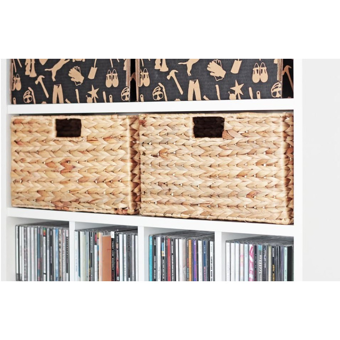 Комплект із 4 кошиків Billy з полицями / 36 x 25 x 20 см / Виготовлено з натурального водяного гіацинта / Складаний плетений кошик, полиця-коробка, коробка для зберігання, кошик-шафа, розбірний та дуже стійкий