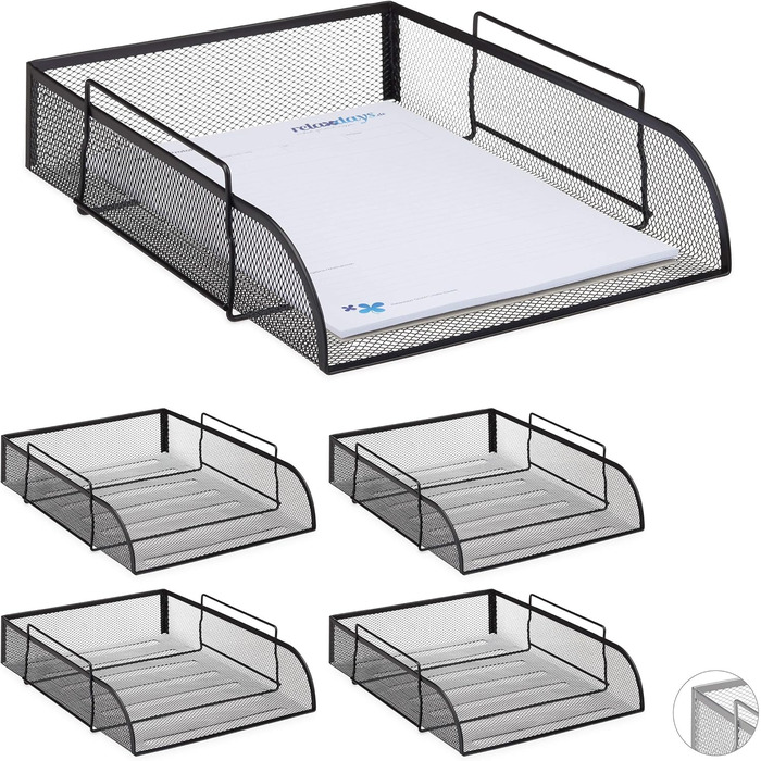 Абельованих лотків для документів, металевий офісний лоток для листів для DIN A4, настільний лоток WxD 26x33.5 см, чорний, 5 шт.