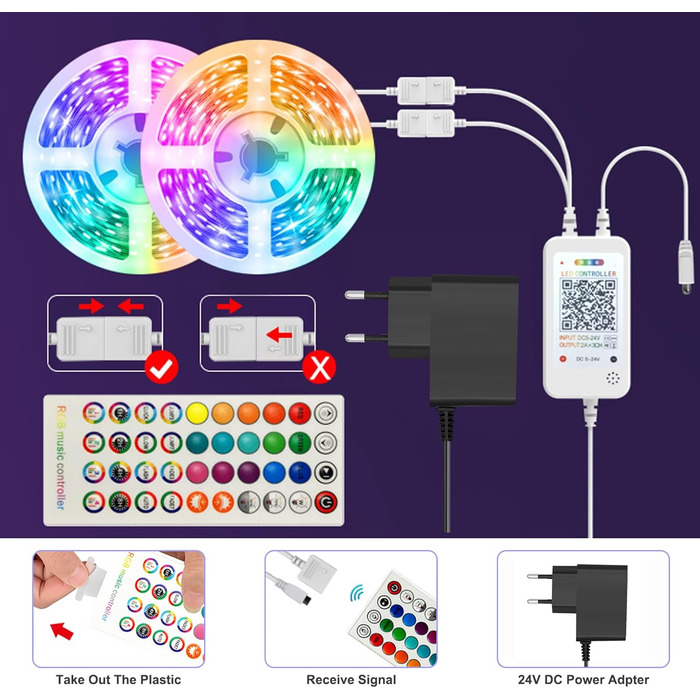 Світлодіодна стрічка, світлодіодні стрічки з дистанційним керуванням і керуванням програмою, 16 млн кольорів, світлодіодні лампи синхронізації музики, гнучкий світлодіодний ремінець Rgb, світильники для прикраси кімнати Ігрова кухня (15 м)