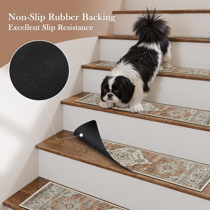 Килимки для сходів OJIA з нековзним покриттям для дерев&39яних сходів у приміщенні, 76,2 x 20,3 см, м&39які, що праються, доріжка для сходів, килимки для сходів, килимки для дітей, домашніх тварин, людей похилого віку, 15 шт. , бежевий