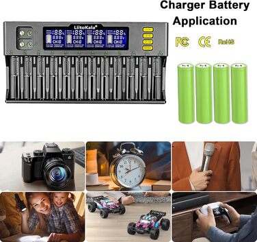 Слотовий РК-дисплей швидкий зарядний пристрій, інтелектуальний універсальний зарядний пристрій для літій-іонних (IMR/ICR) LiFePO4 Ni-MH/Cd 18650 21700 26650 18350 14500 RCR123 9V батарей AA AAA C, 12 18650 12-