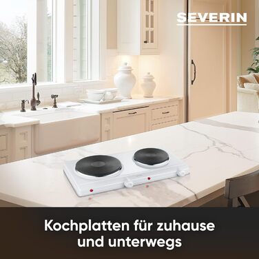 Подвійна конфорка SEVERIN для кухні, офісу або кемпінгу, невелика плита з плавним регулюванням температури, похідна плита на дві каструлі, біла, 1,500 Вт, DK 1042 біла одинарна