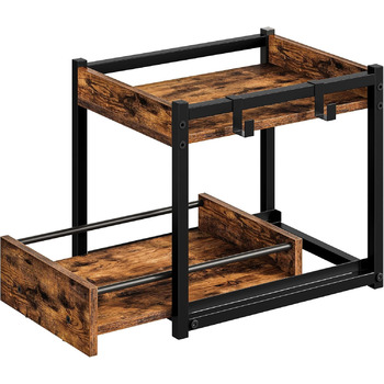 Підставка для спецій HOOBRO, 2-рівнева кухонна полиця, підставка для спецій з висувними лотками та гачками, кухонний органайзер, для кухні, вітальні, спальні, рустикальний коричневий та чорний EBF08TL01