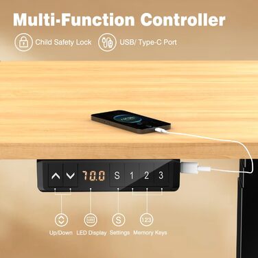 Рама столу AIMEZO з регулюванням висоти та 2 двигунами, електрична рама столу з портом USB-C, електрична рама столу з функцією запобігання зіткненням, керування пам&39яттю, чорна