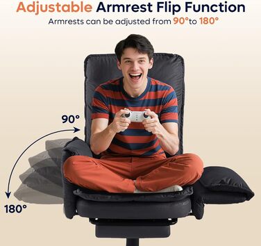 Крісло-реклайнер Bestier з підніжкою, регульована спинка на 135 у кількох положеннях, поворотні підлокітники на 90, вельветова оббивка, крісло для телевізора, зручні сидіння для вітальні та спальні, чорний колір, 120 x 76 x 71 см