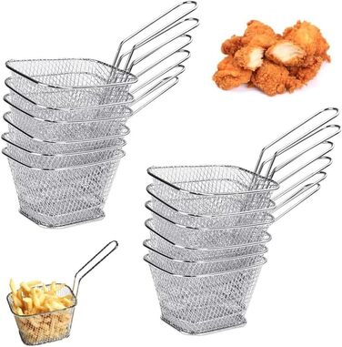 Кошик для смаження Міні-кошик для картоплі фрі з нержавіючої сталі Кошик для картоплі фрі Срібний кошик для подачі картоплі фрі з ручкою Маленький кошик для фритюрниці Кошик для смаження картоплі фрі Креветки Кільця цибулі, 12 шт.