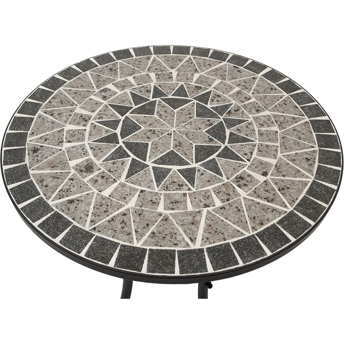 Мозаїчний стіл DEGAMO Бістро Siena 60 см круглий, каркас металевий чорний, стільниця з кераміки під мозаїку, сірий/білий