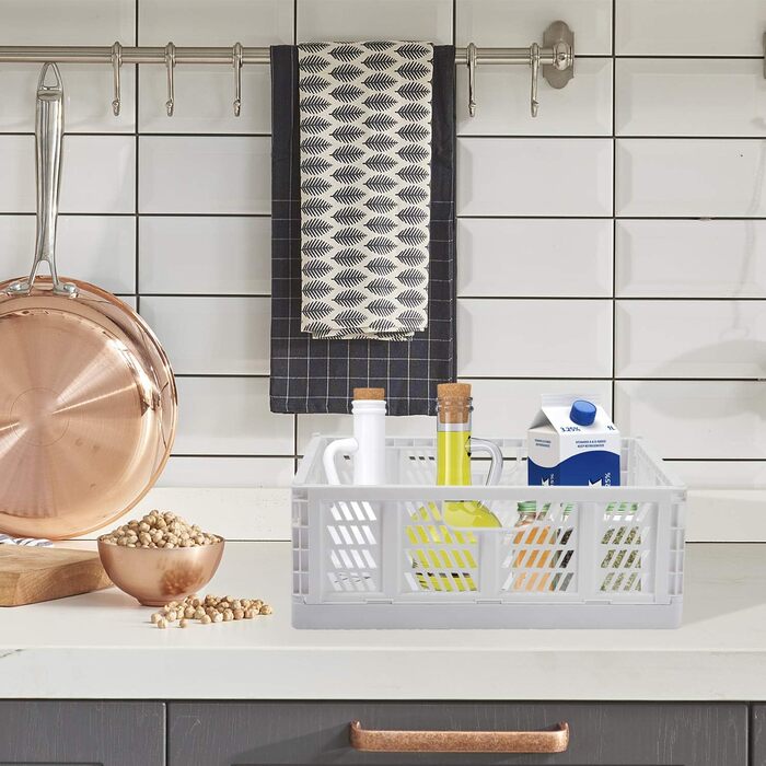 Складані пластикові коробки для зберігання, полиці-кошики, набір із 4 складних кошиків для зберігання, вставки для кухонних шухляд, штабелювані коробки для зберігання, транспортні коробки, контейнери для шаф, куби, домашній офіс, спальня, кухня - білі