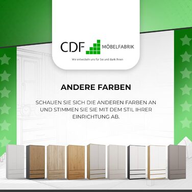 Шафа CDF Біла, ширина 90 см, дитяча кімната, спальня, 2 шухляди, 2-дверна шафа, сучасний вигляд, все для складання, одяг, іграшки