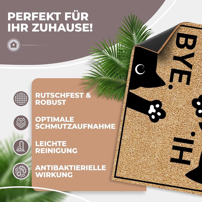 Килимок для котячих дверей з кокосу 60x40 см Привіт і побачення, кіт Надзвичайно міцний та нековзний кокосовий килимок для приміщень та критих відкритіших майданчиків Веселий килимок для дверей з котячим мотивом Ідеально підходить як пилозбірник 01 Привіт