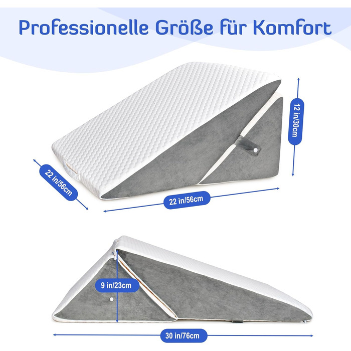 Регульована клиноподібна подушка, подушка для читання з піни високої щільності для ліжка та дивана, ергономічна подушка для голови, клиноподібна подушка для рефлюксного апное сну, подушка для ніг/спини для гри та читання (білий та сірий)