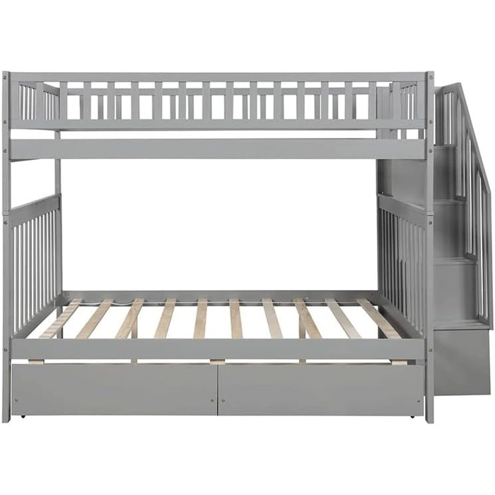 Двоярусне ліжко з двома шухлядами та місцем для зберігання, дитяче двоярусне ліжко з масиву дерева, сірого кольору, компактний диз
