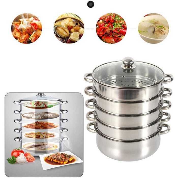 Пароварка з 5-шарової нержавіючої сталі, органічна пароварка зі скляною кришкою, скороварка для варильної поверхні та індукційної