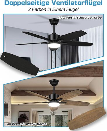 Стельовий вентилятор Airwit 106 см з підсвічуванням Двосторонні лопаті, Тихий стельовий вентилятор з підсвічуванням і пультом дист