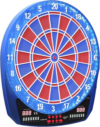 Електронна мішень для дартсу Carromco FLASH-401 Професійна електронна мішень для дартсу з 2-ма лунками та світлодіодним підсвічуванням, для 1-8 гравців, 35 ігор, 584 варіації, синьо-червона, 42 x 3,2 x 46 см, набір електронних дартсу