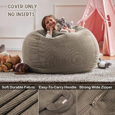 Крісло-мішок Nobildonna для дітей та дорослих, лише чохол (без наповнювача) для дивана з м&39якими іграшками, 110 x 89 см, теплий сірий колір, велике (лише чохол)