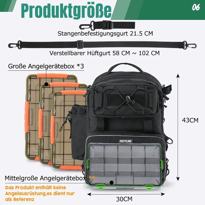 Рюкзак для рибалки Goture, рюкзак для рибальських снастей із тримачем для вудки, сумка для спорядження для морської риболовлі, сумка через плече для вулиці, чорно-чорна (збільшена версія)