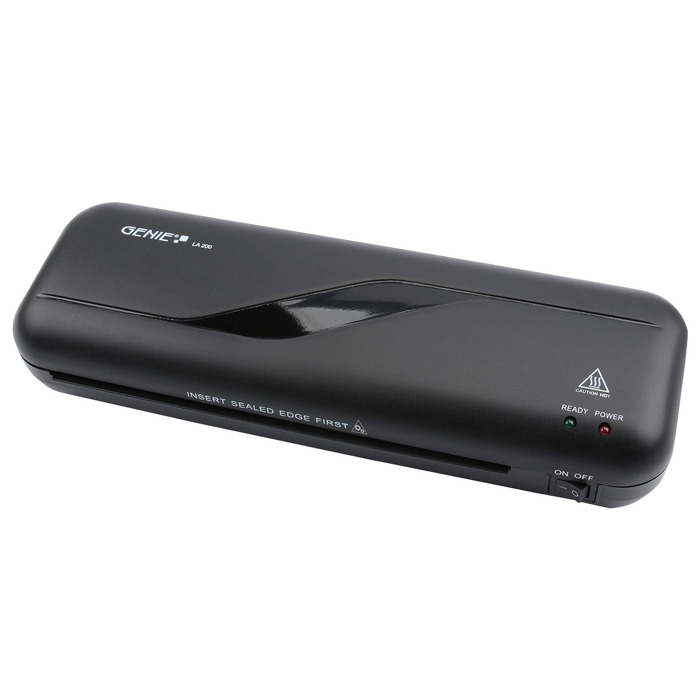 Ламінатор Genie LA 200 з пакетами для ламінування (підходить до DIN A4, для гарячого ламінування 80-125 мкм) чорний, 330 x 106 x 60 мм, одинарний