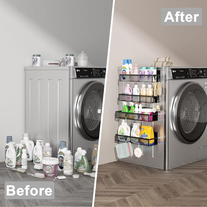 Магнітна полиця для спецій для холодильника, магнітна полиця на 4 шт., магнітний органайзер для холодильника з 8 рухомими гачками, магнітна полиця для холодильника для організації та зберігання на кухні (4 шт.)