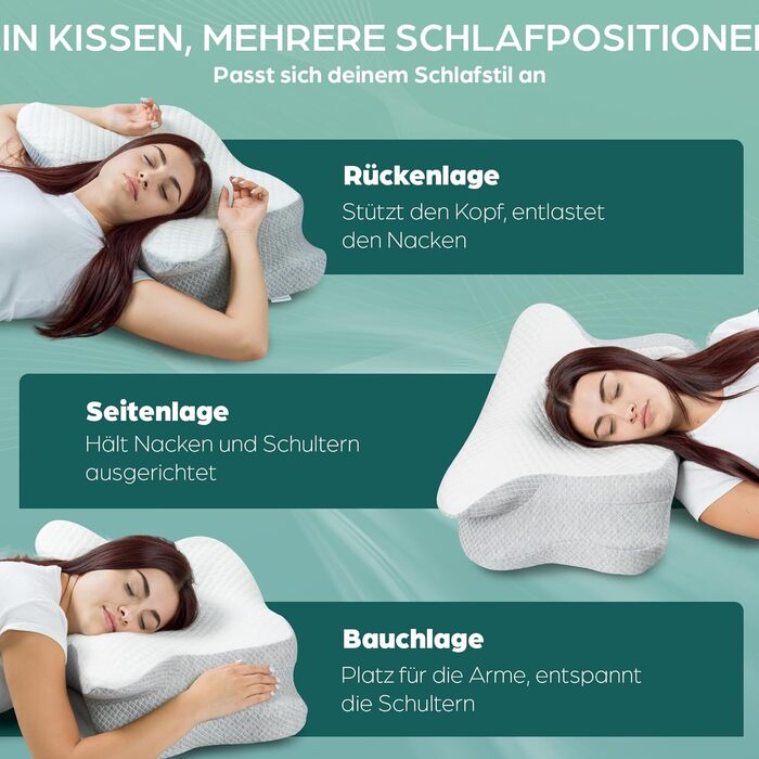 Подушка для шиї Flowen з піни з ефектом пам&39яті, ортопедична та ергономічна подушка для ліжка, допомагає при болю в шиї, підтримує шию та запобігає хропінню, чохол з поліестеру, який можна прати