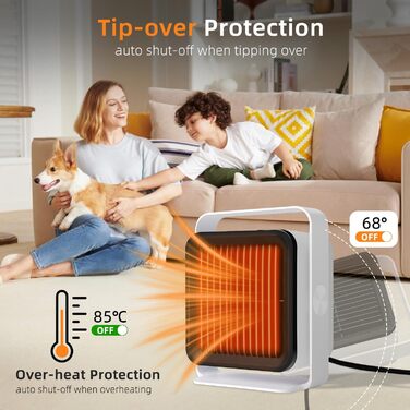 Енергозберігаючий вентилятор-обігрівач, PTC матеріал з 2 режимами, невеликий портативний вентилятор-обігрівач, захист від перегріву та перекидання, портативний та тихий вентилятор-обігрівач для дому, офісу, спальні