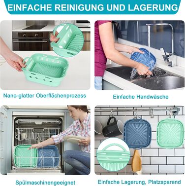 Силіконова форма Аерофритюрниця Квадратна силіконова фритюрниця Аксесуари 22 см Складна аерофритюрниця Форма для випічки Дизайн циркуляції повітря, Харчовий клас, Легкий догляд (Набір 1, СинійЗелений) Квадрат 22 см СинійЗелений