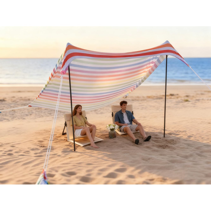 Пляжний намет-тін, тент, пляжний сонцезахисний крем, водонепроникний, легкий, блокуючий та еластичний, парасолька від сонця, пляжні навіси (смуги, розмір L)