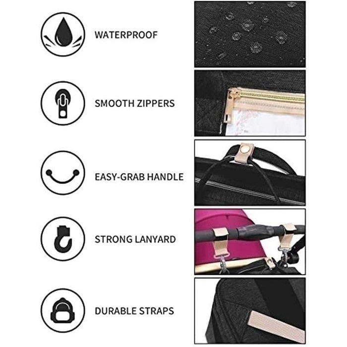 Портативний пеленальний мішок, багатофункціональний пеленальний рюкзак 4-в-1, дитячий дорожній рюкзак для дитячого ліжечка, складн