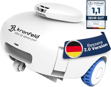 Робот-пилосос для басейну KRONFELD на батарейках з унікальним фільтром дрібного пилу - 90 хв. Потужне очищення - Пилосос для кожного басейну - Робот-пилосос для басейну з акумулятором - НОВИНКА Roby 2.0