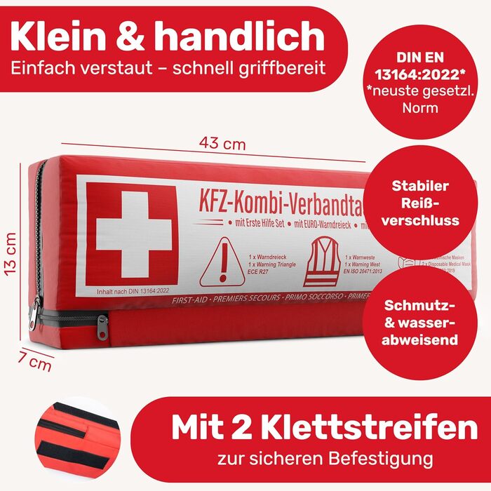 Автомобільна комбінована сумка (3 в 1) відповідно до чинного стандарту 2024 - Вкл. попереджувальний трикутник, захисний жилет - Ап
