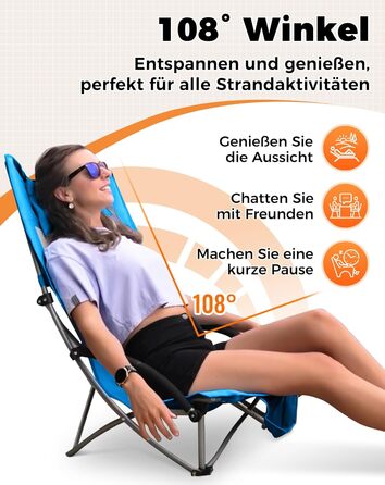 Низький складний пляжний стілець KingCamp, легкий, витримує до 180 кг, складний пляжний стілець із сітчастою спинкою, тримачем для напоїв та сітчастою кишенею, легкий складний кемпінговий стілець, складний стілець для пляжного кемпінгу Hr 2 шт., синє сітч