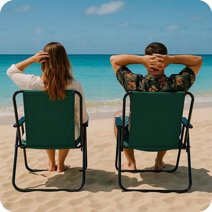 Складаний кемпінговий стілець, зелений, міцний кемпінговий стілець, до 100 кг, сталевий каркас, складний садовий стілець 73x46x51 см, складний стілець для саду, пляжу, риболовлі, балкону, аксесуари для кемпінгу