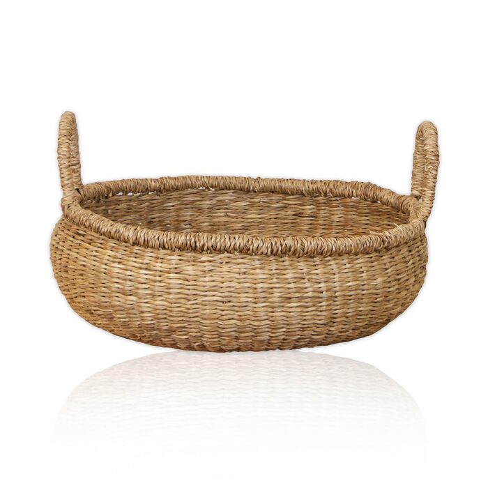 Натуральний кошик для зберігання, сплетений з морської трави Декоративний плетений кошик з ручкою, універсальне використання у вашому домі як кошик для білизни, кошик для пікніка, подарунковий кошик (порожній) Розмір 2 (Ø 34 см)