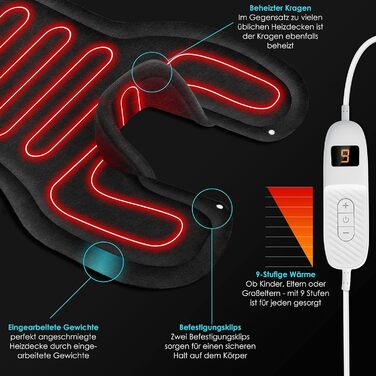 Електрична грілка KESSER для спини, плечей та шиї з автоматичним вимкненням, 9 налаштувань температури, 60x85 см, з поясним ременем, електрична грілка для спини, яку можна прати, пульт дистанційного керування, антрацит