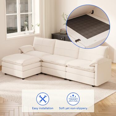 Диван FLEXISPOT на 4 особи, L-подібний кутовий диван з пуфом та місцем для зберігання речей, модульний компактний диван для вітальні, білий, 255 x (7258) x 116 см