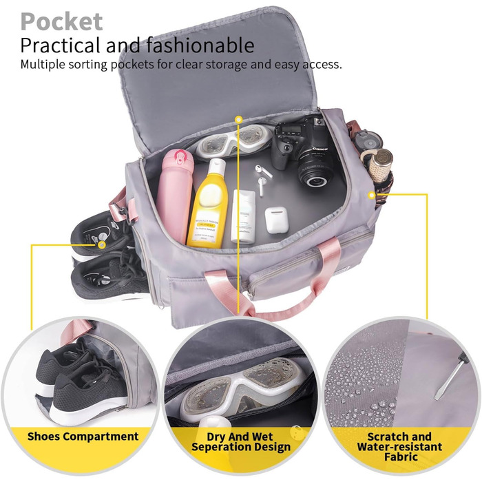 Жіноча спортивна сумка Складна дорожня сумка з відділенням для взуття та вологим відділенням, водовідштовхувальна сумка вихідного