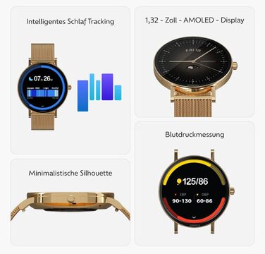 Розумний годинник Zenwatch Venice Pro 2.0 Gold з Bluetooth-телефонією 1,32-дюймовий AMOLED 466x466, 123 спортивні режими, серцевий ритм, артеріальний тиск та SpO2, водонепроникність IP68, акумулятор 200 мАг, сумісний з Android та iOS