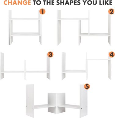 Регульована настільна полиця powerking, дерев&39яна книжкова полиця, органайзер для зберігання на столі, стійка для полиць, розширювана подвійна H-подібна книжкова полиця, білий колір 2432-білий