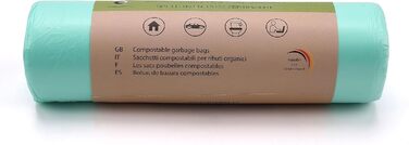 Компостовані пакети для сміття об&39ємом 35 літрів, 100 шт. Компостовані, біорозкладні пакети для сміття, виготовлені з рослинних матеріалів, сертифіковані та перевірені за стандартом DIN EN 13432, стійкі до розривів та водонепроникні.