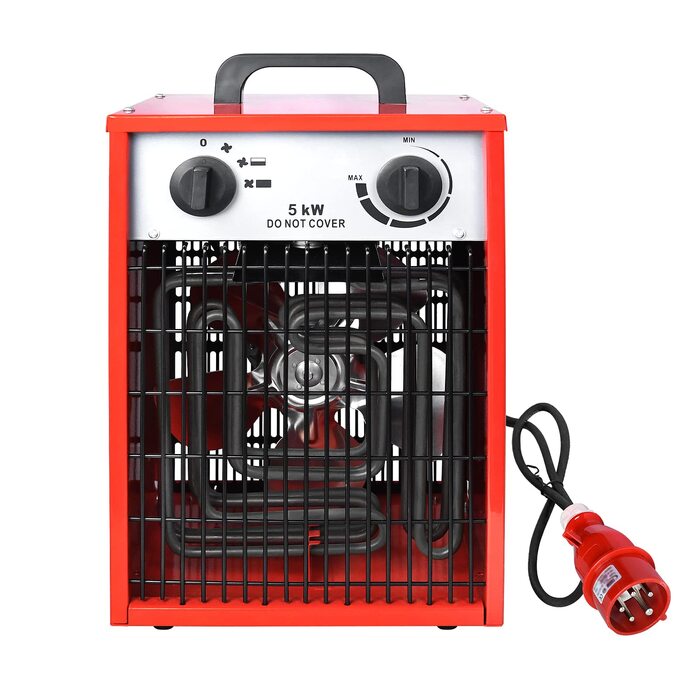Електричний вентилятор-обігрівач потужністю 5 кВт, 400 В, з кабелем живлення 1,4 м, електричний обігрівач, будівельний обігрівач, 4 режими нагріву, захист від перевантаження для промислових та будівельних майданчиків
