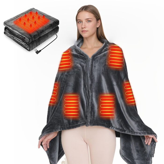 Підігріта ковдра, підігріта шаль, електрична підігріта накидка, підігріта ковдра з USB, 3 регульовані температури, підігріта ковдра для кемпінгу з USB, електрична підігріта ковдра, можна прати в пральній машині, для дому та офісу