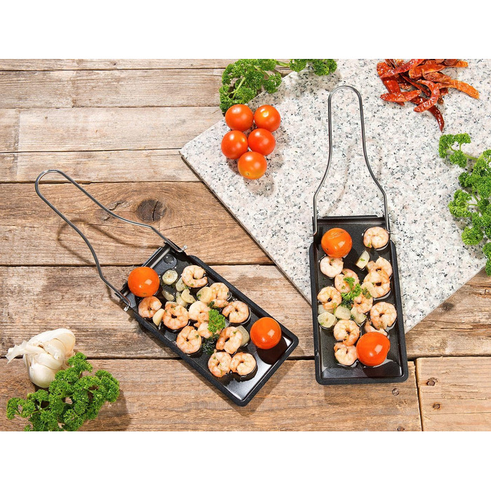 Сковорідки для раклету Rosenstein & Shne Набір з 6 сковорідок-гриль зі складною ручкою, можна мити в посудомийній машині (раклетні сковорідки гриль, сковороди-гриль, пластини для гриля)