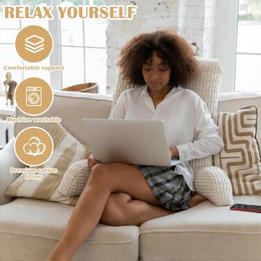 Подушка для читання зі спинкою для ліжка та дивана Ергономічна спинка 80x55 см для дорослих, для читання, перегляду телевізора та ігор (бежева)