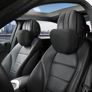 Набір з 2 подушок для шиї автомобіля, підтримка шиї в підголівнику, подушка для підтримки шиї з суперфібри, поліестер на рослинній основі, 30x19 см, багаторазова та регульована (чорна)