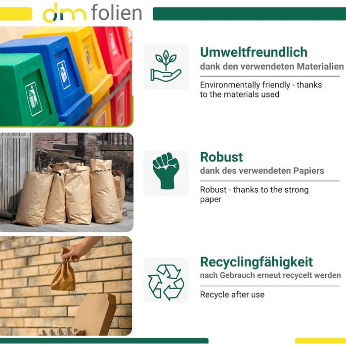 Пакети для біовідходів 120 літрів Коричневі паперові пакети для біовідходів Вологостійкі та стійкі до розривів пакети для компостованих відходів, садових відходів та органічних контейнерів Компостовані паперові пакети для відходів