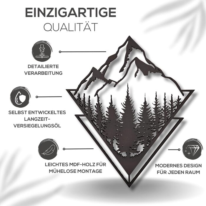 Настінне оздоблення KUINEA гори, фреска дерево колір антрацит настінне оздоблення для дому, офісу, спальні, вітальні та кухні, гір