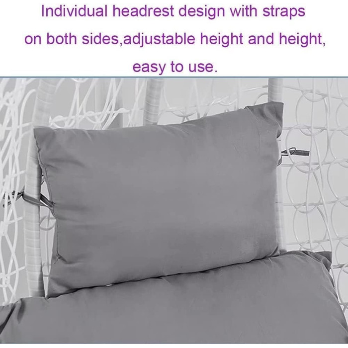 Крісло-яйце AALLYN з ротанга з м&39якою подушкою, для вулиці/приміщення з регульованою висотою, для заднього двору, саду, балкону, газону, вітальні (Колір сірий)