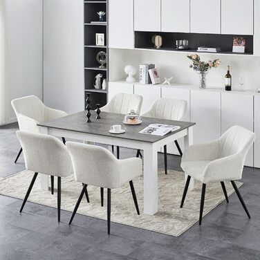 Обідні стільці CLIPOP, Комплект з 4 предметів, Крісла, Сидіння Teddy Boucle Beige, М&39які стільці для їдальні, кухні, вітальні (4, Boucle Beige) Комплект з 4 предметів Boucle Fog White